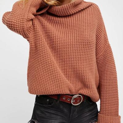 China hot sale Anti-wrinkle turtle neck sweater loose knit sweater solid color soft women knit top for sale