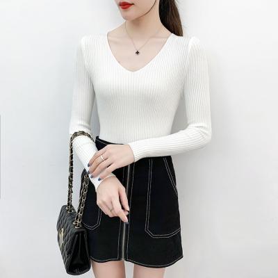 China Anti-Wrinkle Wholesale Accept Custom Knitted Shirt Basic Women V-Neck Sweater Casual Soft Slim Fit Ladies Knitwear Knit Top for sale