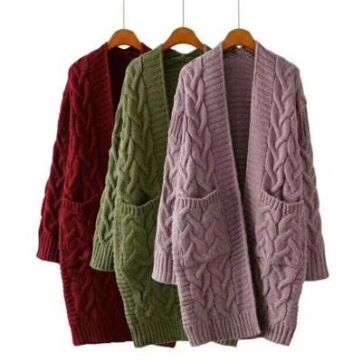 China 2021 Anti-wrinkle Autumn Winter New Sweater Female coat loose middle and long Korean version large size twist knit cardigan female for sale