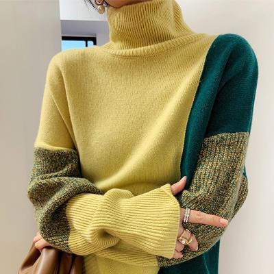 China Wholesale Anti-wrinkle Accept Custom Loose Autumn Knit Polyester Turtleneck Sweater Ladies Pullover Knitwear Top For Women for sale