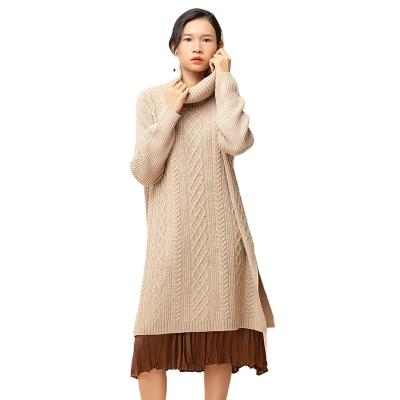 China Anti-wrinkle OEM winter loose women warm sweater sleeve turtle neck sweater women long plus size oversized sweater autumn long sweater dress for sale