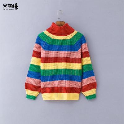 China Anti-wrinkle knit Jumper Acrylic Knit Pullover Sweater wholesale ladies color striped for women turtle neck sweater custom knitted sweater for sale