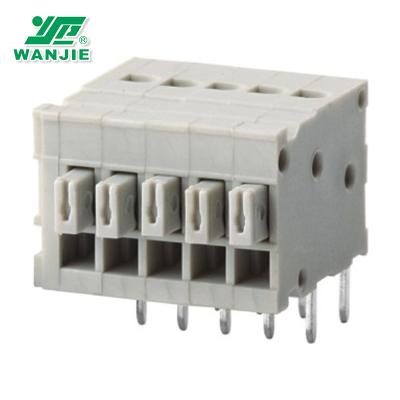 China Wanjie PCB Screwless Terminal Block Pitch 2.54mm 90 Degree WJ211R-2.54 26-18awg for sale