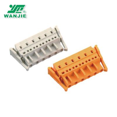 China Light Gray Wanjie Console Rack 7.5mm Spring Screwless Terminal Block Connector WJ0601-06 22-14awg for sale