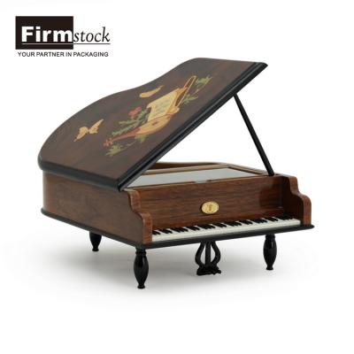 China MDF Mechanism Christmas Mini Wind Up Piano Wood Crank Song Music Box Custom Wooden Musical Speaker for sale