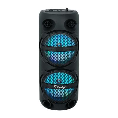 China Wireless Dual 8 Inch Portable Speaker With Microphone Karaoke Colorful Light Function Outdoor Speaker for sale