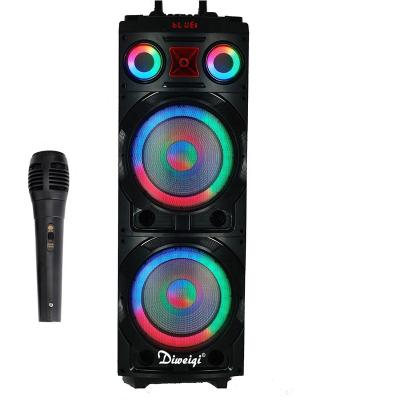 China Large Power Party Stage Trolley Wireless Dual 12 Inch Outdoor Speaker With Circle Light for sale