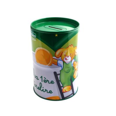 China Recycled Materials Gift Packaging Metal Saving Box For Kids Australian US Dollar Design Money Around Tin Coin Can for sale