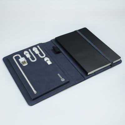 China Creative Custom Notebook Elastic Cord Cashmere Notebook Powerbank Logo Hardcover Notebook Gift Dark Blue Daily Diary for sale