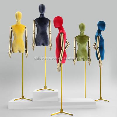 China DL808-538 Inflatable Female Half Body Suede Mannequin With Wooden Arms for sale