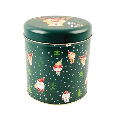 China Factory Wholesale Custom Tinplate Container Large Christmas Cylindrical Food Storage Metal Cans for sale