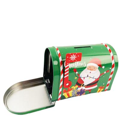 China Gift & Factory Wholesale Custom Metal Tinplate Craft Tin Packaging Mailbox Shape Christmas Piggy Bank for sale