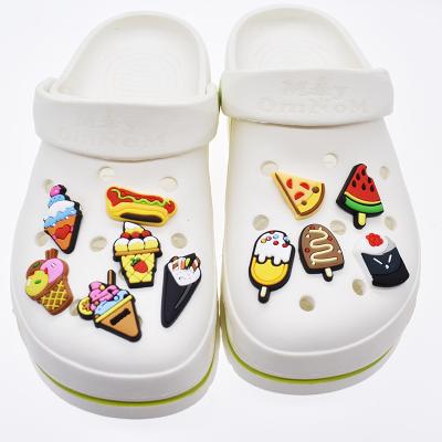 China Designer Cheap Washable PVC Cartoon Shoe Charms Pizza Popsicle Shoe Decorations Gift For Kids for sale