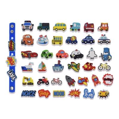 China 40PCS Shoe Decoration Car Themed Shoe Charms For Kids Cartoon Wristband Bracelet Kids Birthday Gift Boys Treasure Slip-on Toy for sale