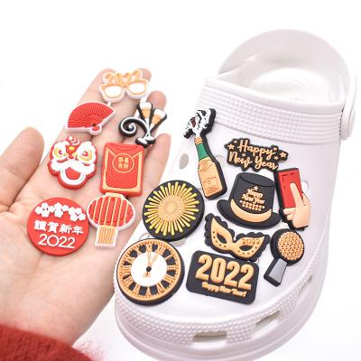 China Original Factory Stock New Design Happy New Year 2022 Croc PVC Soft Rubber For Shoe Decorations for sale