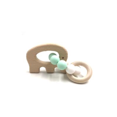 China Safety and Chewable Teether Mix Color Baby Teether Care Bracelet Silicone Bead Ring Wood Beads Wooden Teether for sale