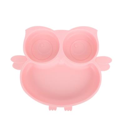 China BPA Free Cartoon Owl Design Cute Baby Dishes Silicone With Spoon And Forksuction for sale