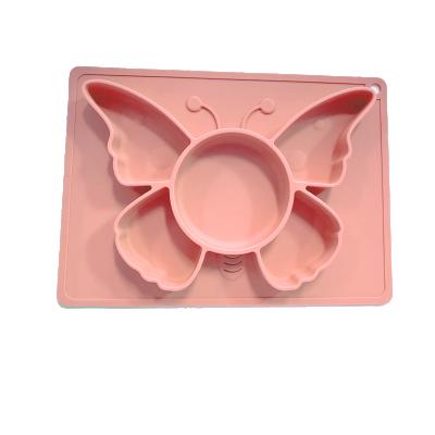 China Cartoon BPA Butterfly Design Silicone Baby Suction Cup Kids Food Free Feeding Dish for sale