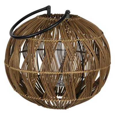 China Natural home decoration handmade products round lantern rattan weaving wooden candle holders with handle for home decor for sale