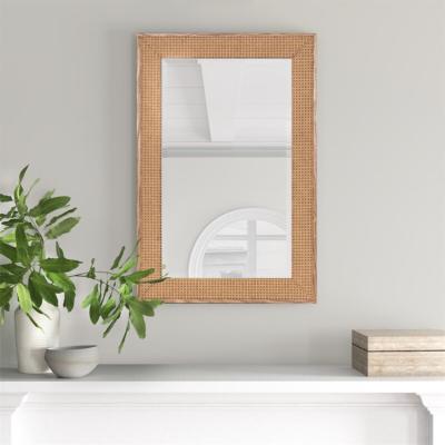 China Eco-friendly Mirror Wooden Braid Retro Rectangle Mirror Wall Decoration Hanging Bamboo Mirror for sale