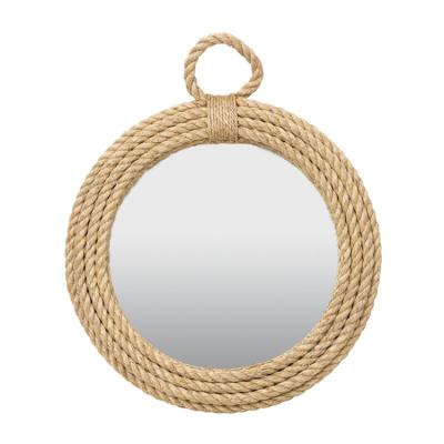 China Eco-friendly Wall Hanging Wheat Straw Mirror Flower Shape Natural Circle Water Hyacinth Mirror For Decoration for sale