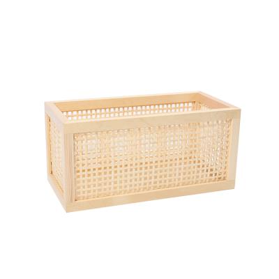 China Amazon Success Baskets Sustainable Home Decor Woven Wooden Storage Baskets Rectangular With Handles for sale