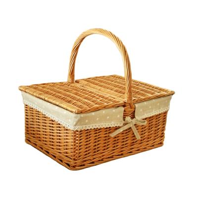 China Sustainable Wicker Picnic Storage Basket With Handle And Lids Wholesale Picnic Basket for sale