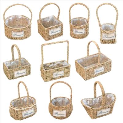 China Hanging Baskets Straw Woven Flower Pot Basket Eco-friendly Customizable Garden Rack Flower Pot Hanger Basket for sale