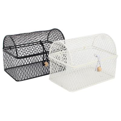 China Viable Black And White Wire Mesh Storage Metal Gift Basket Baskets For Storage Pantry With Lid for sale