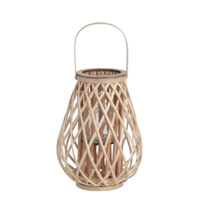 China Wholesale Rattan Woven Jar Lanterns Candle Holder Glass Decor Home Retro Decoration Design Wood Frame for sale