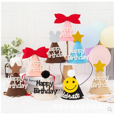 China Creative Felt Eco-Friendly Disposable Birthday Cap Crown Hats With Rope Kids Dog Bow Party Cute 2022 Christmas New Year Decoration for sale