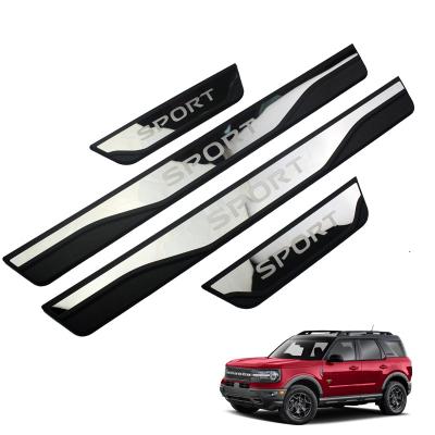 China Hot Sales Car Accessories Stainless Steel Door Sill Exterior Decoration+Protection Scuff Plate For 2021 Ford Bronco Sport Car Styling Sticker 4pcs for sale