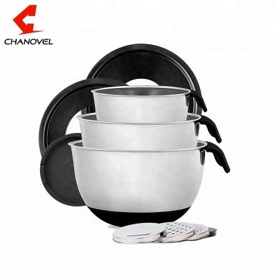 China Stocked black stainless steel mixing bowl set with lid and grater for sale