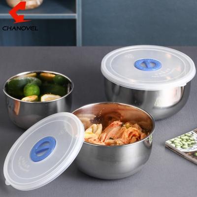 China Freshness Preservation 3 Pcs Set Round Lid Seal 304 Stainless Steel Plastic Food Storage Container Leakproof for sale