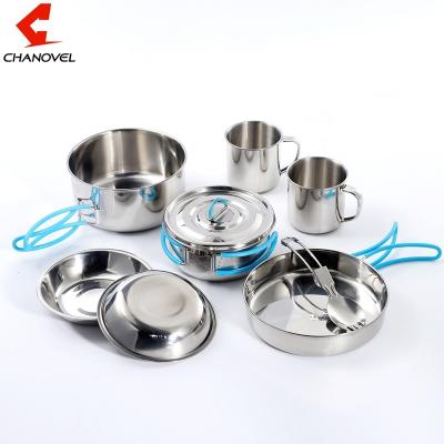 China Eco - Friendly Outdoor Camping Equipment 10 Pcs Stainless Steel Travel Cooking Dining Utensils Set for sale