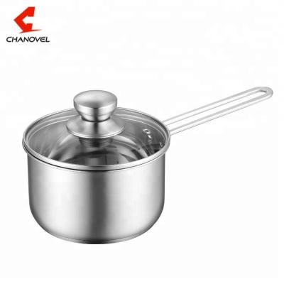 China Sustainable Wholesale Kitchenware 304 Stainless Steel Sauce Pan With Tempered Glass Lid And Single Handle for sale