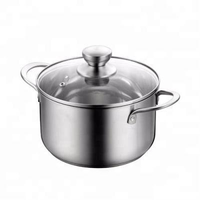 China Sustainable stock kitchen cookware stainless steel pot with glass lid and two side handle for sale