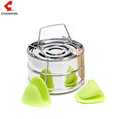 China Sustainable Portable Stackable 304 Stainless Steel Food Steamer Basket Insert Filters Double Vegetable Boiler for sale