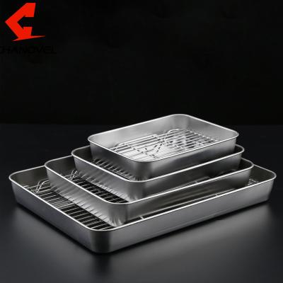 China Stainless Steel Roasting Pan With Rack Rectangular Bake Pan Baking Tray Sheet With Sustainable Cooling Rack for sale