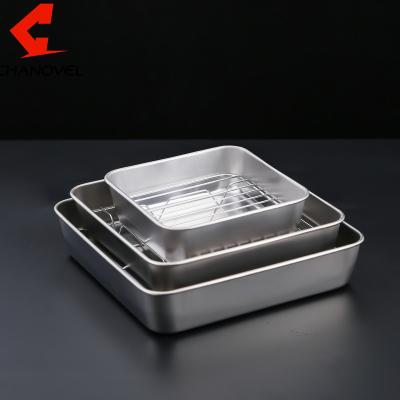 China Stainless Steel Roasting Pan With Rack Square Bake Pan Baking Tray Sheet With Sustainable Cooling Rack for sale