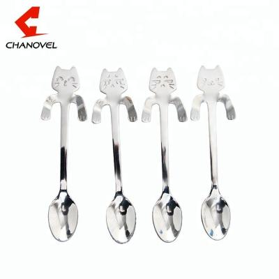 China Mini Kitten Cat Tea Stainless Steel Stocked Spoon Set To Mix Shape for sale