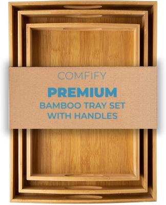 China Eco-friendly return to nature bamboo serving trays with handles set of 3 bamboo trays that nest large, medium and small trays for food for sale