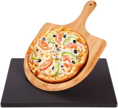 China Durable Black Glazed Outdoor Pizza Stone for Oven and Grill/BBQ, Wooden Pizza Skin Paddle, Durable and Safe Baking Stone for Grill for sale