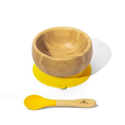 China Sustainable Wholesale Kids Dish Baby Silicone Wooden Tableware Set Suction Bamboo Baby Dish for sale