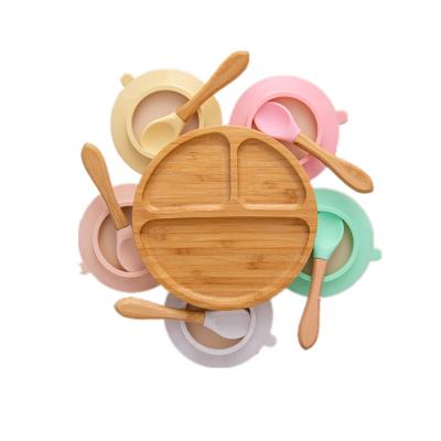 China Eco Sustainable Reusable Baby Plates Bamboo Biodegradable Baby or Kids Dinner Plate Set for sale