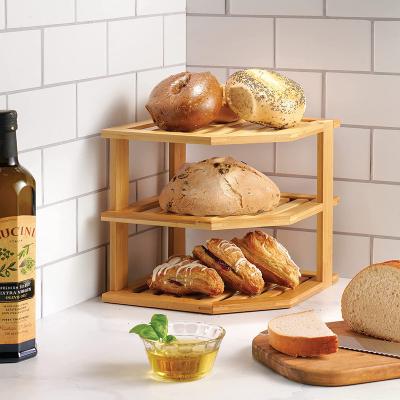 China Bamboo Organizer Cabinet Corner Rack for Dish, 3-Tier Kitchen Shelf Storage Kitchen Corner Shelf Worktop Organizer for sale