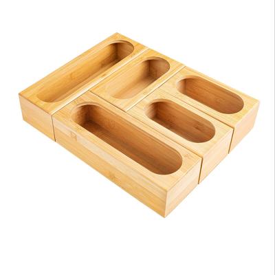 China Multifunctional Back to Nature Set of 5 Bag Storage Bamboo Ziplock Organizer for Kitchen Drawer Organization, Food Storage Bag Holders for sale