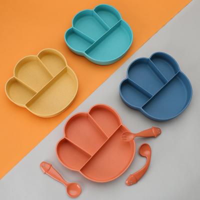 China Straw Separated Plate Kids Tableware Baby Heat Food Bowl Child Training Feeding Dish Set Unbreakable Baby Tableware Set for sale