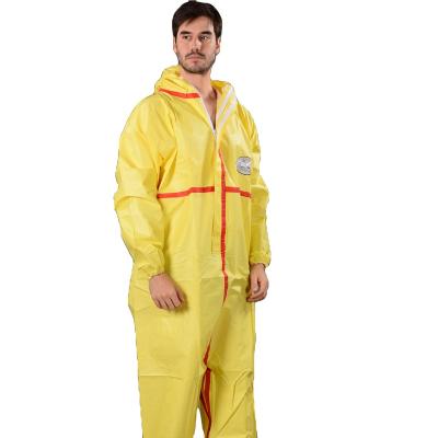 China High Quality Disposable Protective Lightweight Nonwoven Safety Workwear Yellow Waterproof Overall Hospital/Overall Coveralls Industry/Cleanroom Coveralls TOPMED for sale