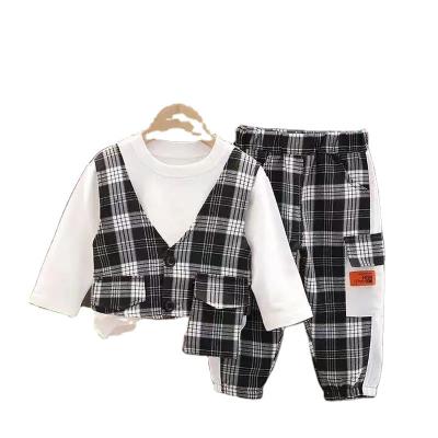 China Han's 2021 edition new trend boy's baby checked suit in boy's spring and autumn two-piece suit of boy's autumn suit for sale